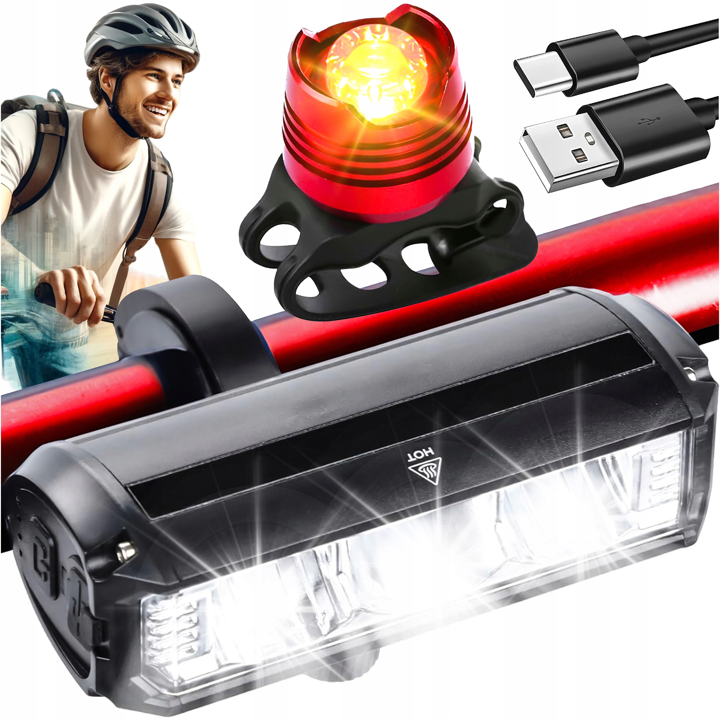 Cyklistická lampa Silná malá svítilna Světlo Led zadní přední 900 lm