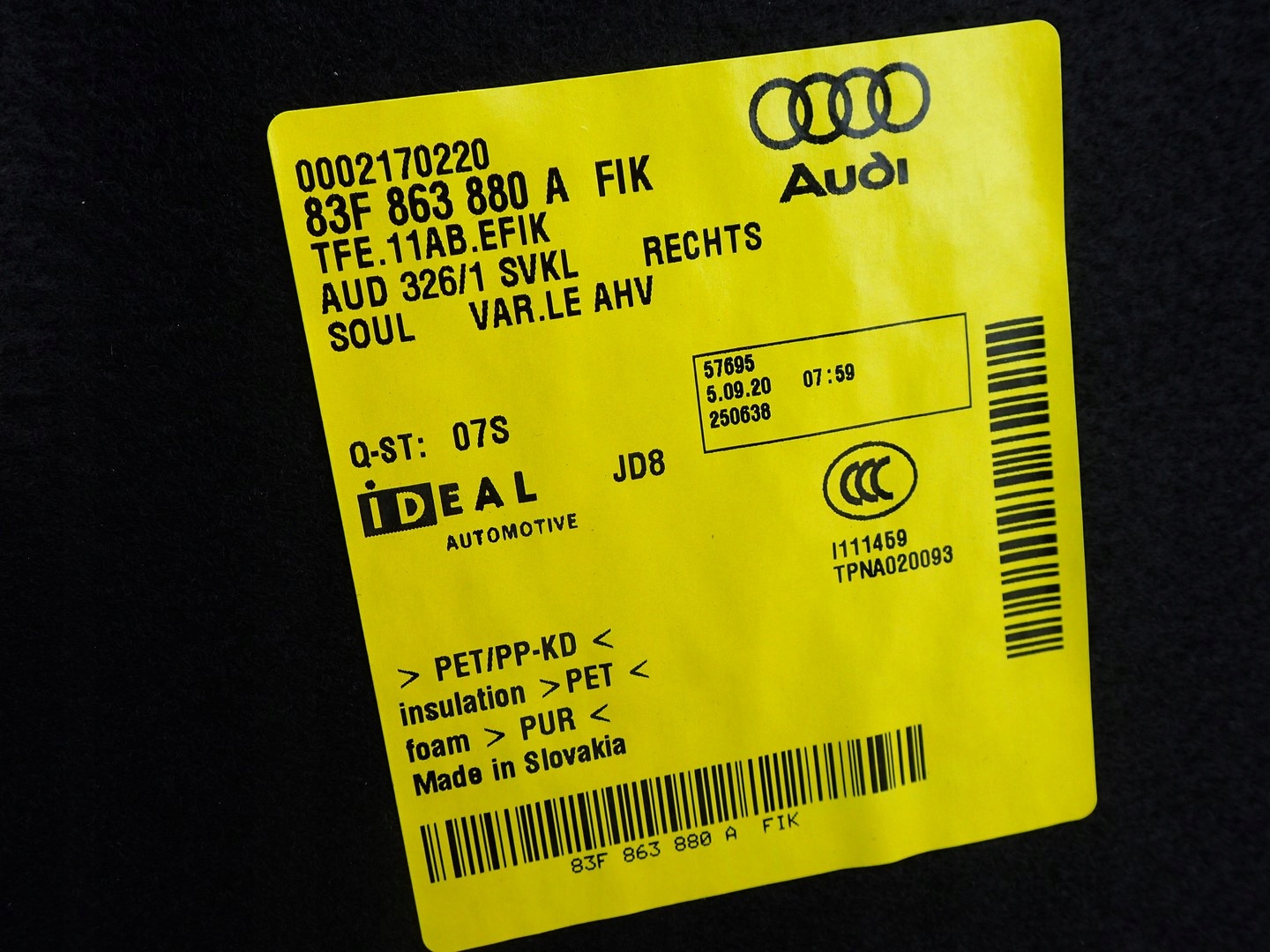 upholstery side right boot AUDI RS Q3 83F