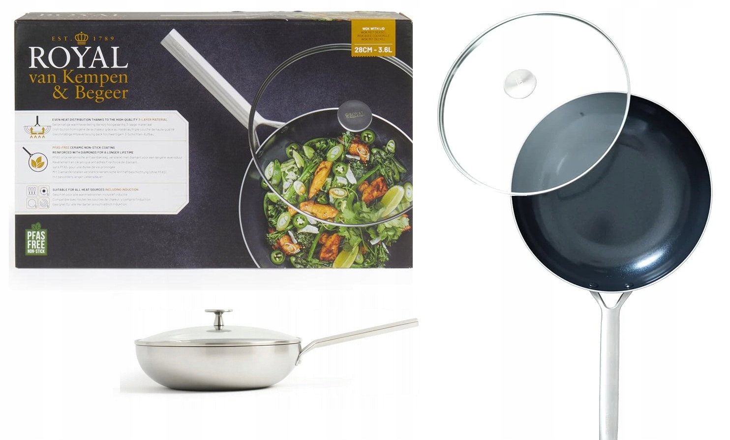 Nowa Patelnia Wok Z Pokrywką Royal 28 cm 3,6 L Do Piekarnika