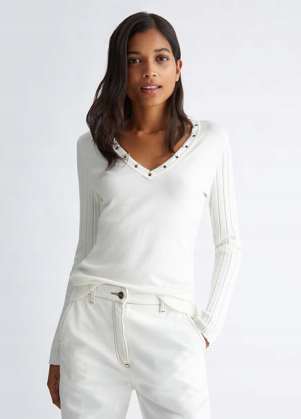 Liu Jo Ecru Svetr V Neck (s)