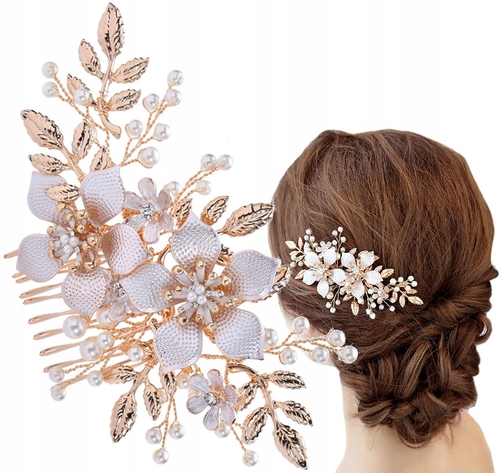 

Mały Grzebyk Złoty na ślub ozdoba do włosów kwiat