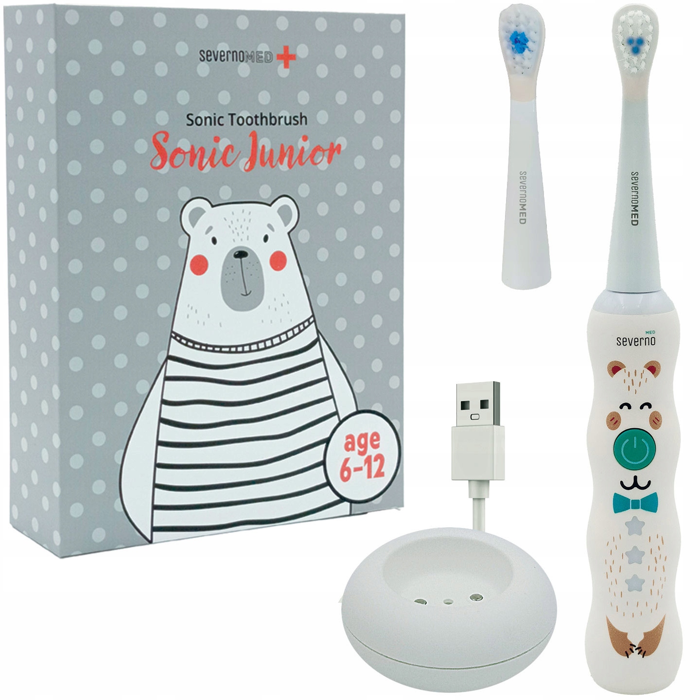 Szczoteczka soniczna elektryczna do zębów dla dzieci 6-12 lat 2 końcówki