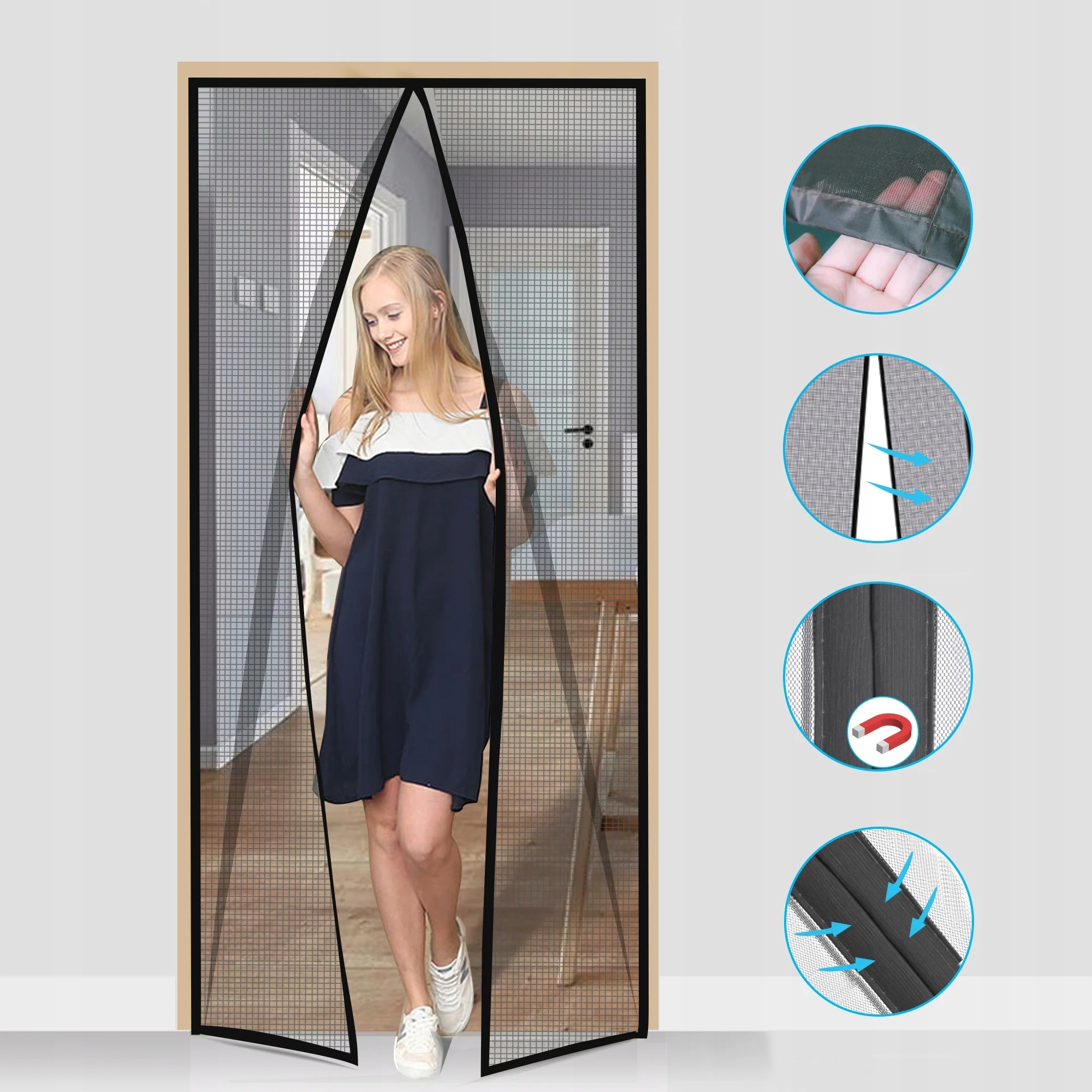 CZARNA MOSKITIERA MAGNETYCZNA DRZWIOWA 140X280CM Montaż do samodzielnego montażu