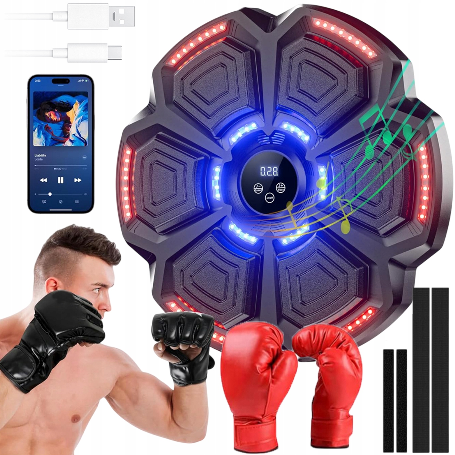 Tarcza Bokserska Treningowa Na Ścianę Trenażer Bluetooth Muzyczna Tablica