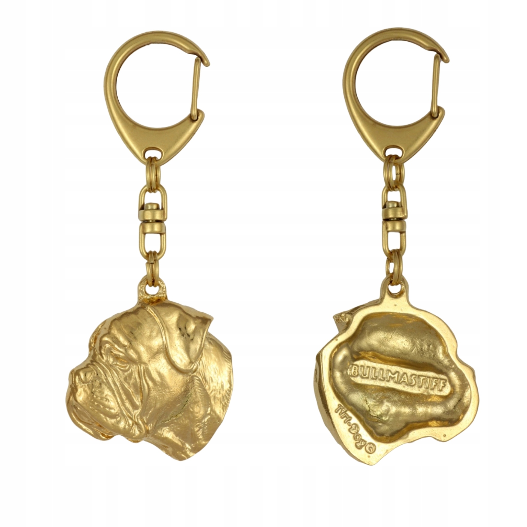 Bullmastiff, Bulmastif – pozlacený přívěsek na klíče na klíče se psem v dárkové krabičce