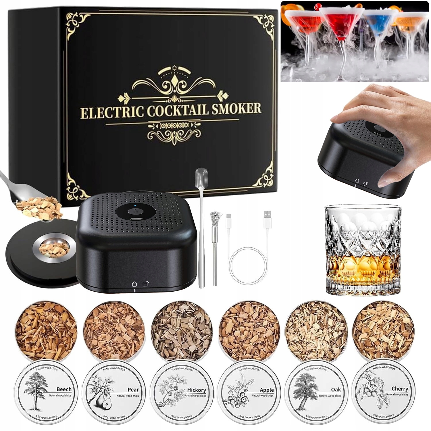 Elektrický Kuřák Na Whisky A Koktejly Se 6 Dřevěnými Hoblinami Pro Tatínka