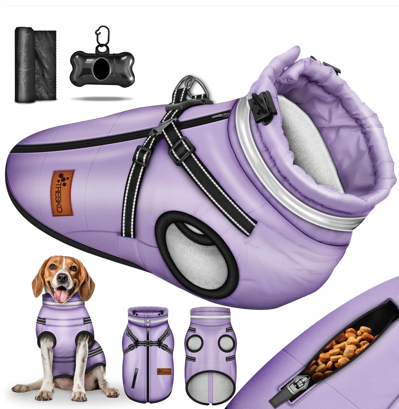 Levně Bunda Pro Psa, zimní, voděodolná s odrazkami Tresko Liliová vel L