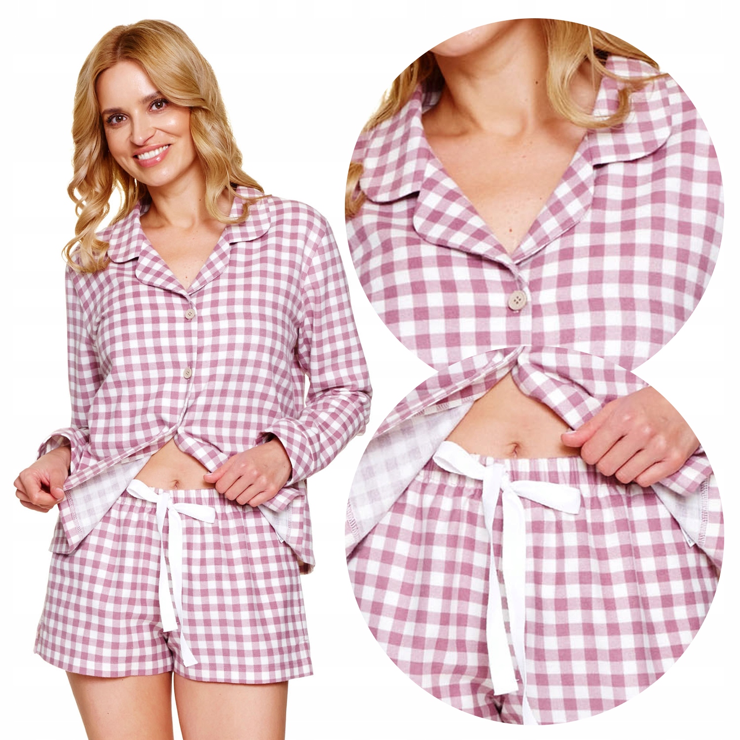 Doctor Nap PM.7301 mauve mřížka bavlna růžová bílá XL Pyžamo