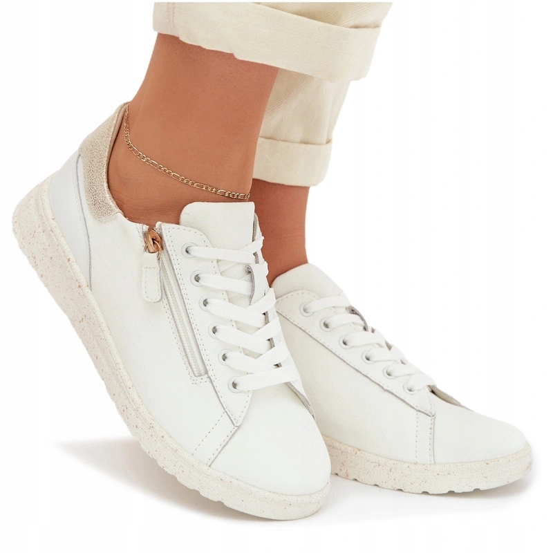 Dámské Polobotky Přírodní Kůže Šněrovací Zip Bílo-zlaté 39