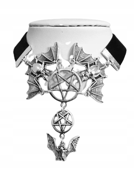 nietoperz Pentagram aksamitny Choker naszyjnik