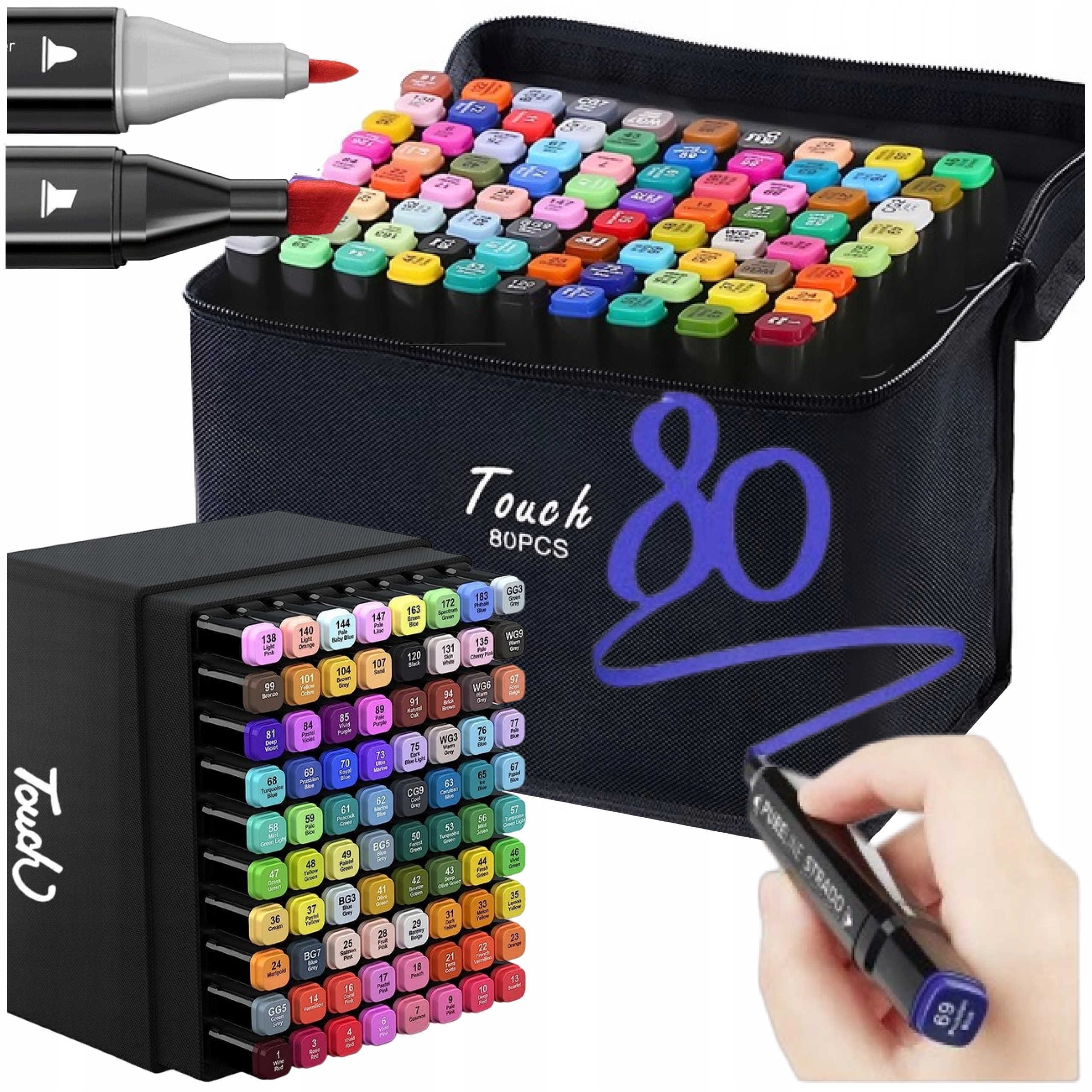 MARKERY ALKOHOLOWE 80 SZT Flamastry Mazaki Pisaki Dwustronne Pro + TORBA