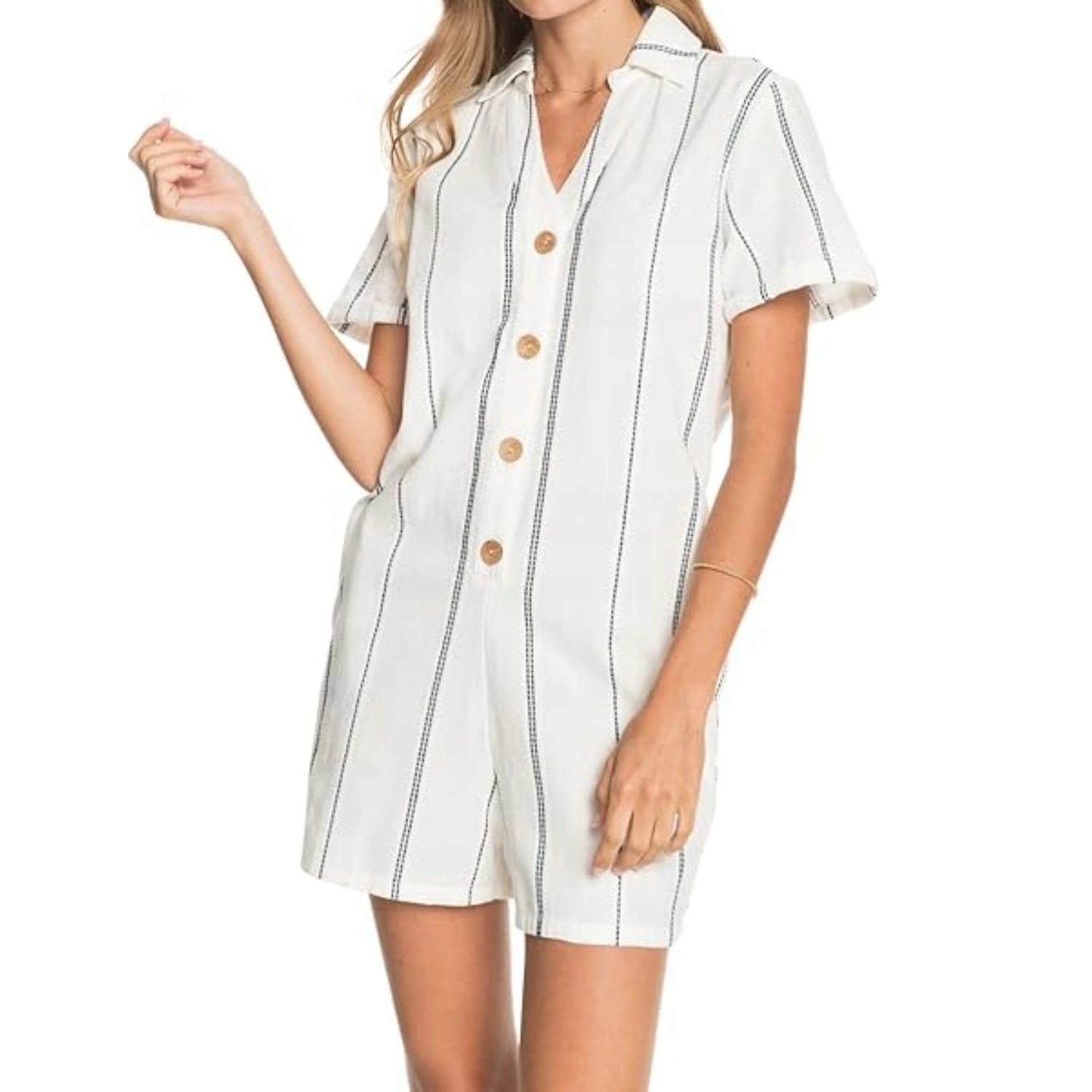 Dámská letní kombinéza Roxy s krátkým rukávem a prodyšnými pruhy, bílá vel. S