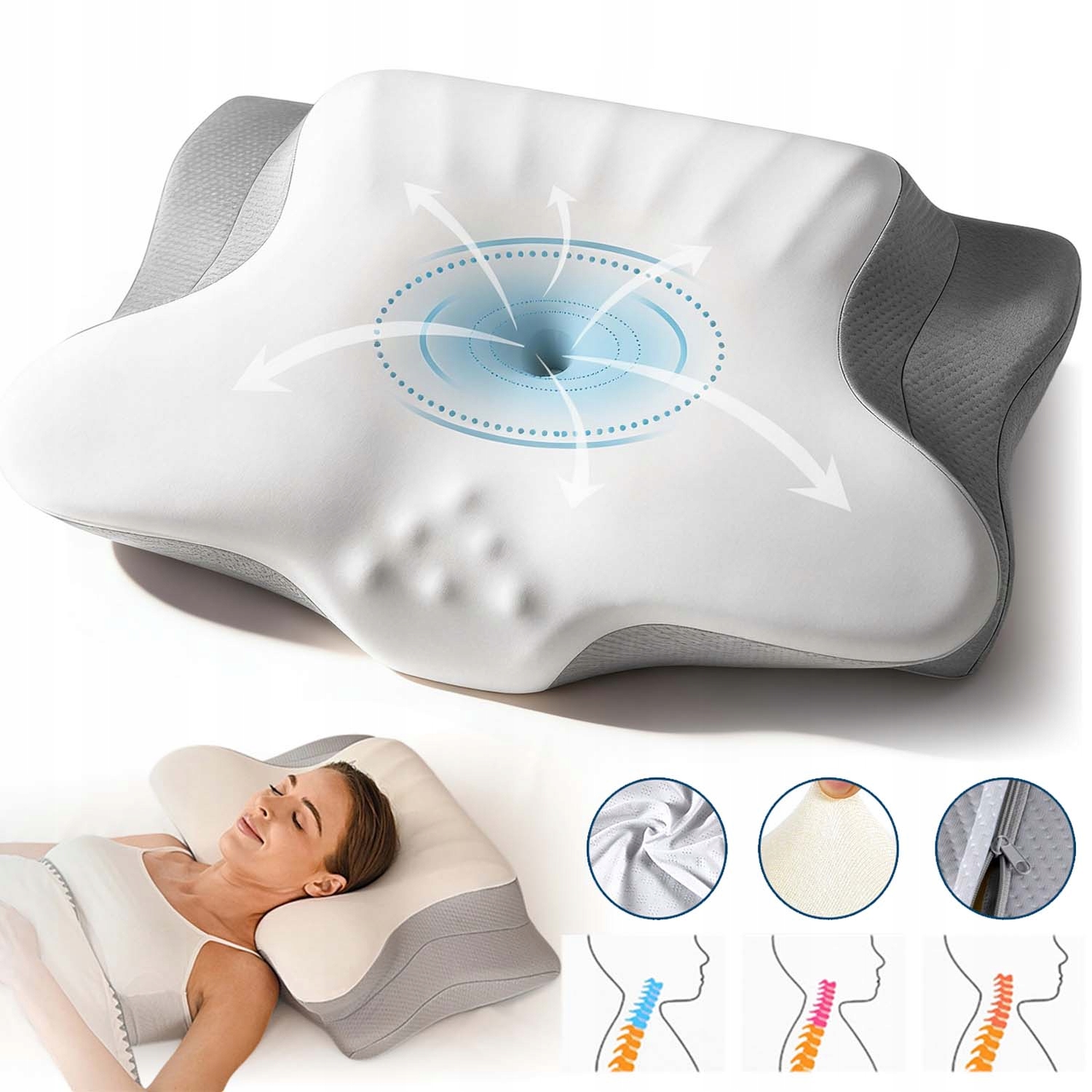 Poduszka Ortopedyczna Z Pianki Memory Ergonomiczna Oddychające 63*40*13CM