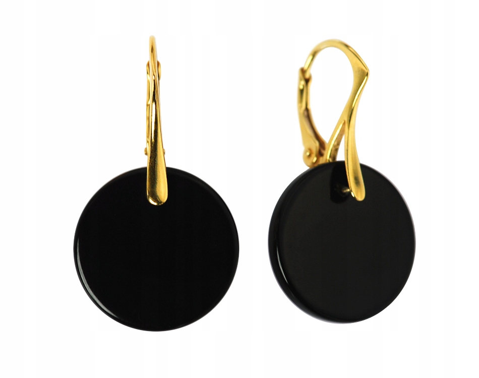 

Kolczyki srebro złoto onyks kamień czarny koło