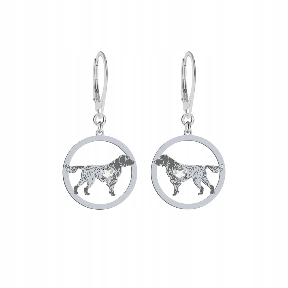Stříbrné Náušnice s malým Münsterländer 925 Šperky jako Dárek Gravírování