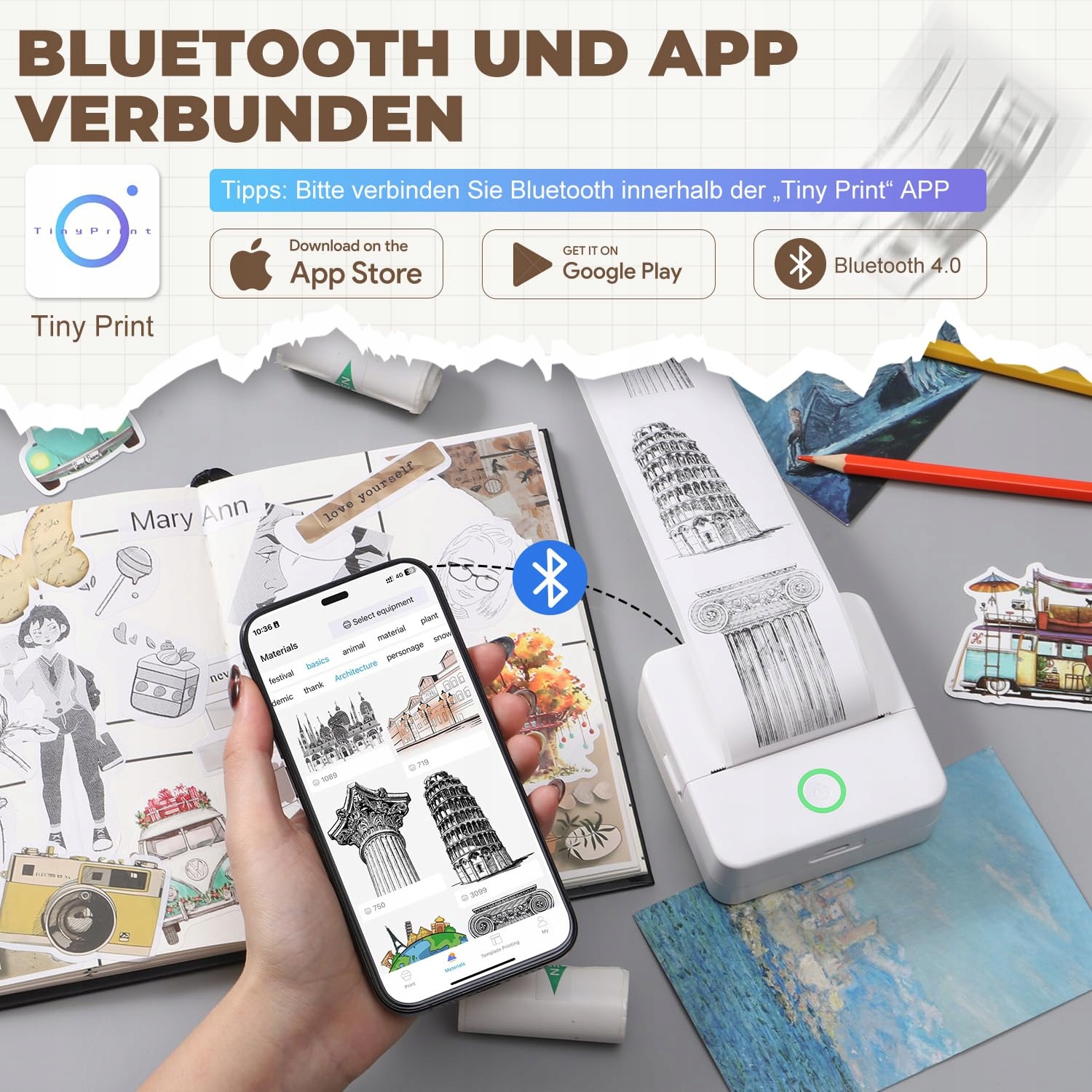PRAOAHEI Mini Drukarka Termiczna Bluetooth Do Zdjęć i Notatek — miniatura 2