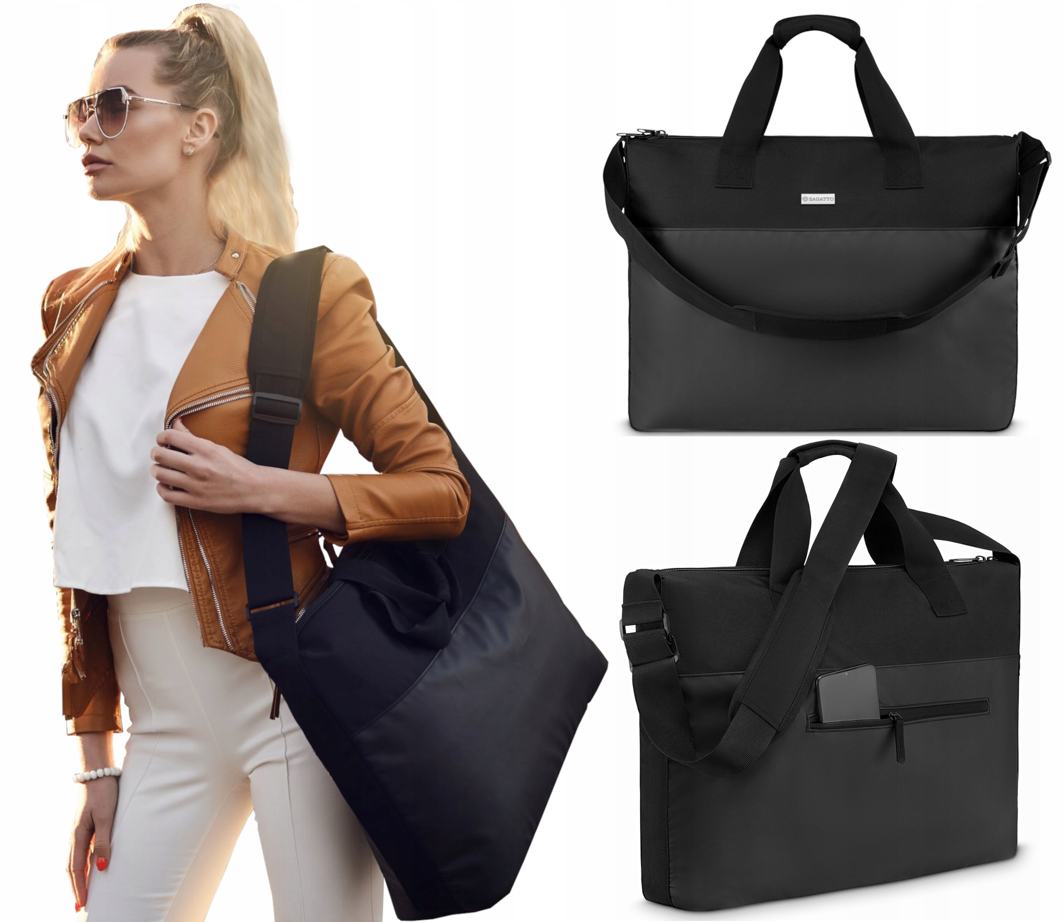 Torba podróżna damska męska duża czarna torba weekendowa pojemna Zagatto