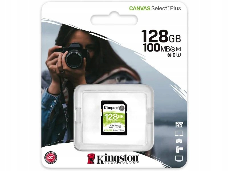 Kingston SDXC 128GB Canvas Select Plus 100MB/s 4K UHD U3 niezawodna EAN (GTIN) 740617298055