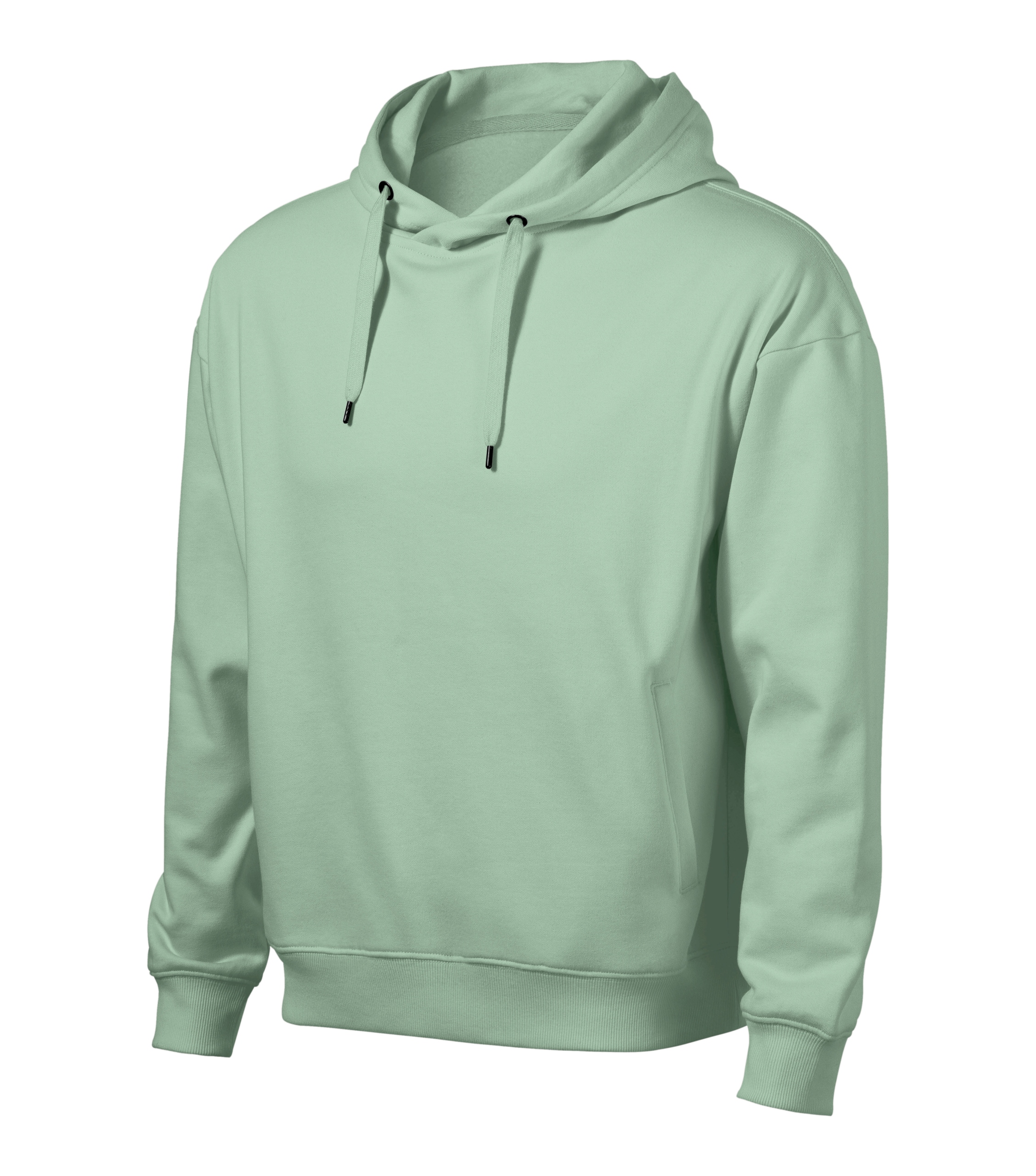 pánská mikina s kapucí zelená seledinová hladká kapsy klokanka M