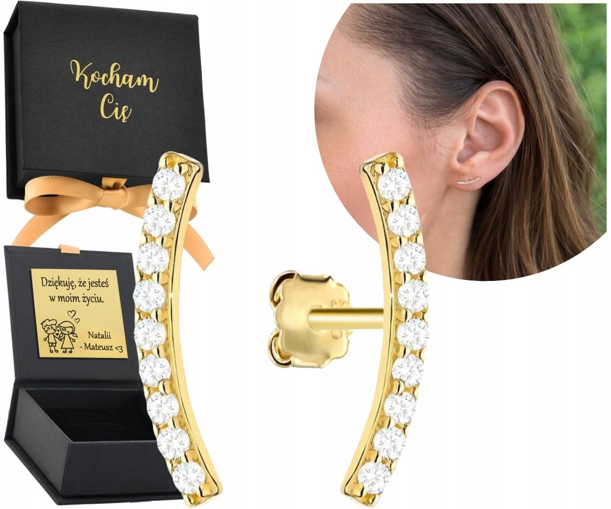 Zlaté Náušnice Zaoblené tyčinky se zirkony na tyči Zlato 585