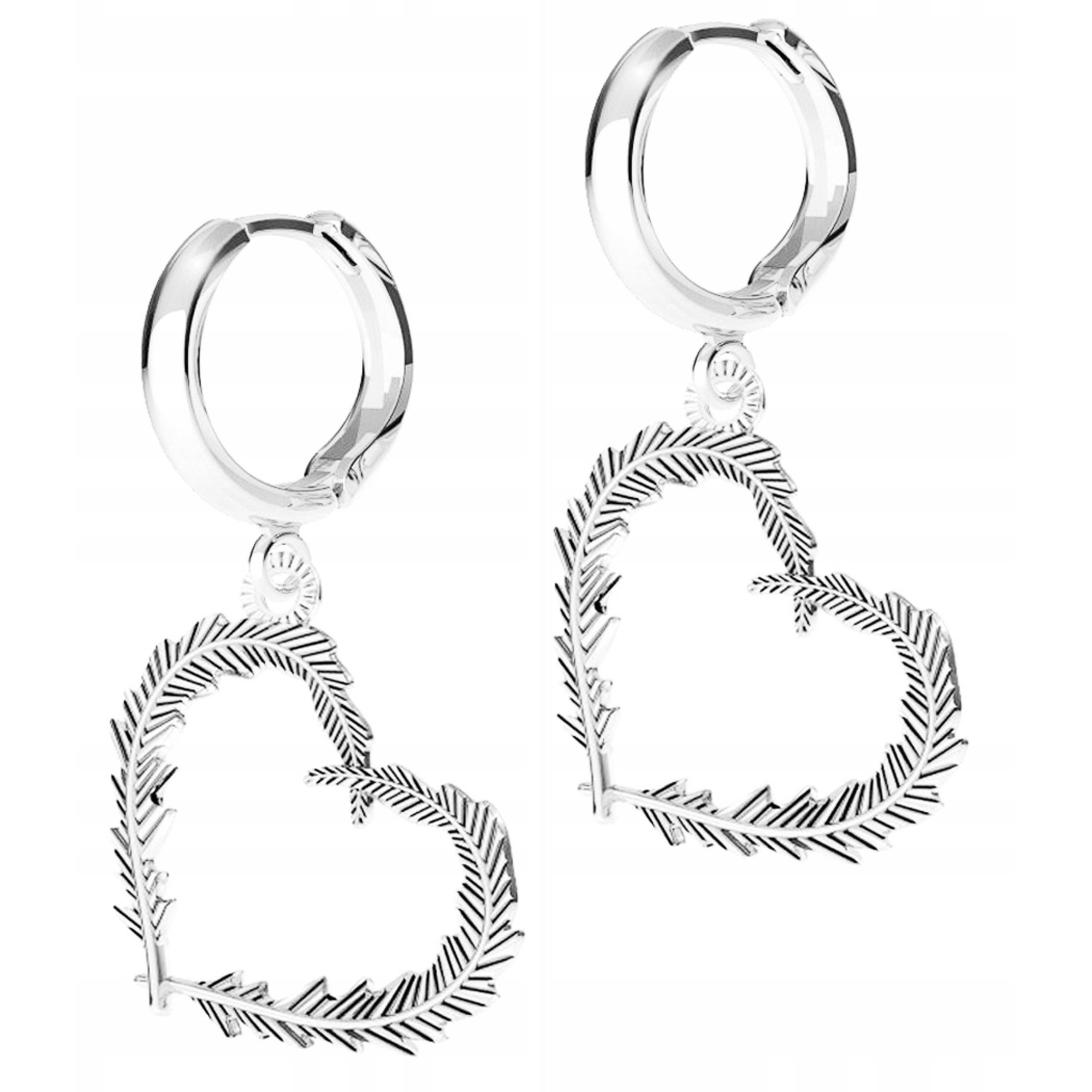 Náušnice Stříbrná Srdce Srdíčka s větvičkami listů Srdce Love Stříbro 925