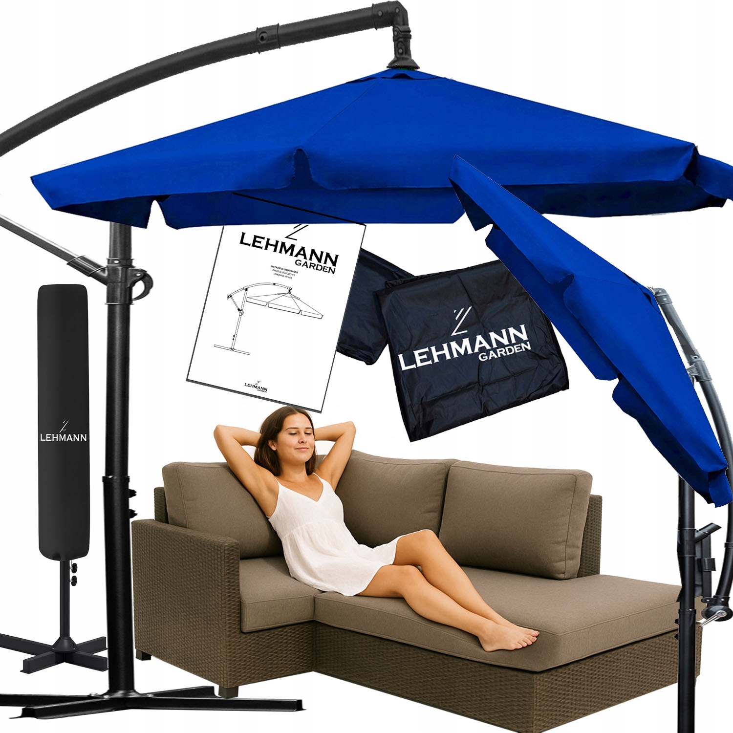 Parasol Ogrodowy Duży Składany Solidny Z Wysięgnikiem i Falbaną Pokrowiec