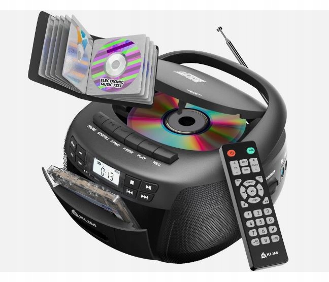 Klim Radio CD Boombox Retro Odtwarzacz kaset Bluetooth Usb Am/fm Stereo