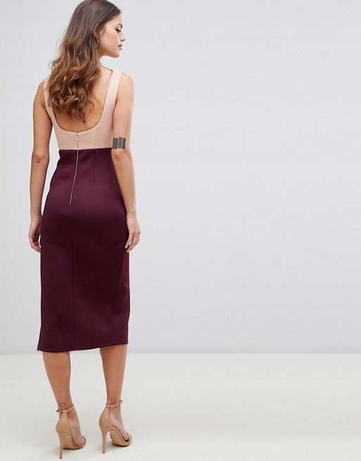 RÓŻOWO BORDOWA OŁÓWKOWA SUKIENKA MIDI 38 Rozmiar 38