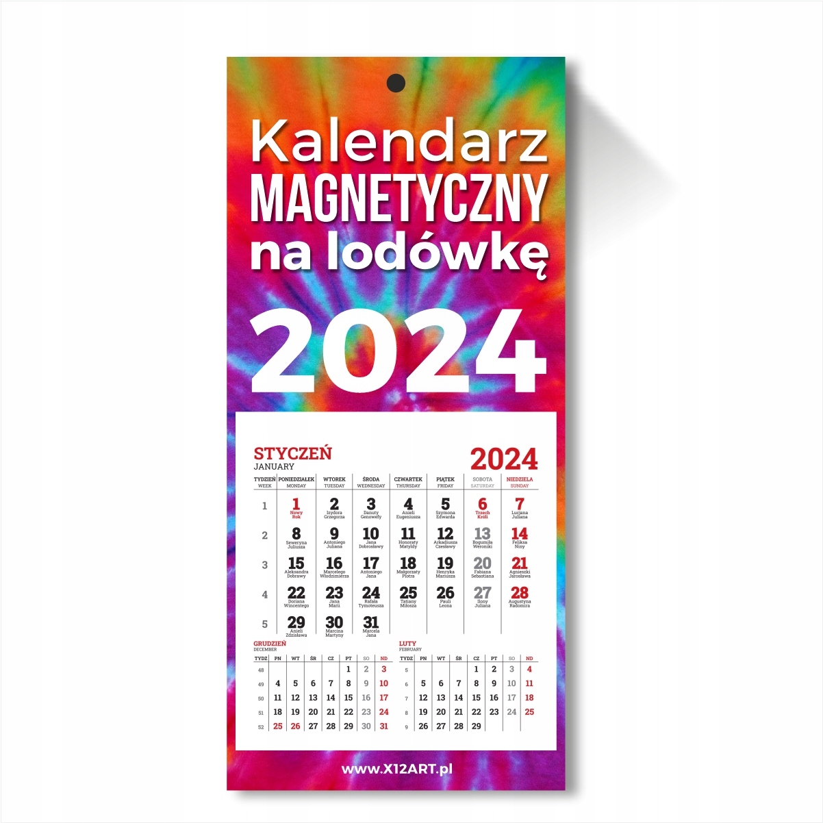 KALENDARZE JEDNODZIELNE MAGNETYCZNE NA LODÓWKĘ 2024 + PROJEKT 1000