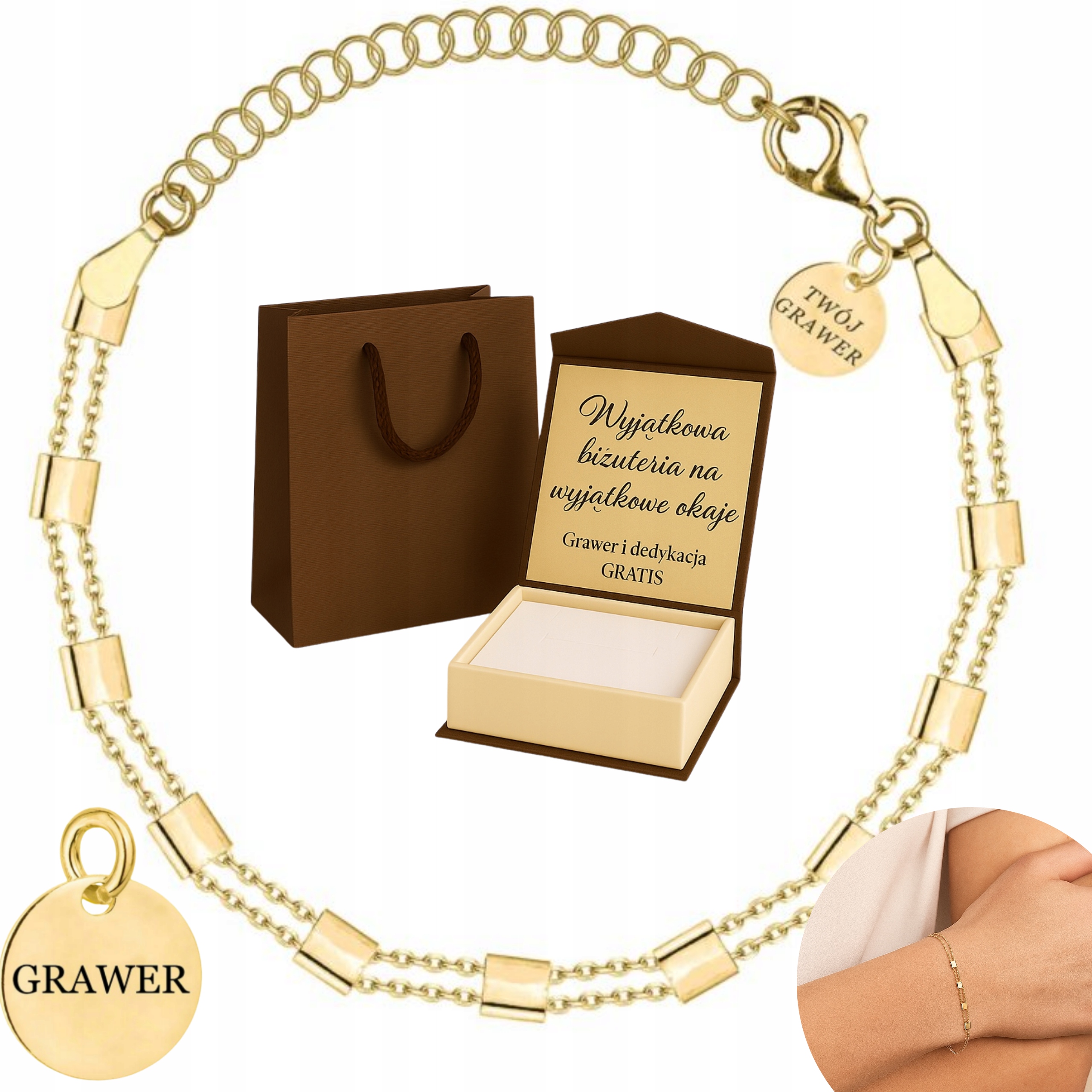 Dámský zlatý dvojitý náramek Anker Ryzost 925 585 Gravírování gravírování Bonus