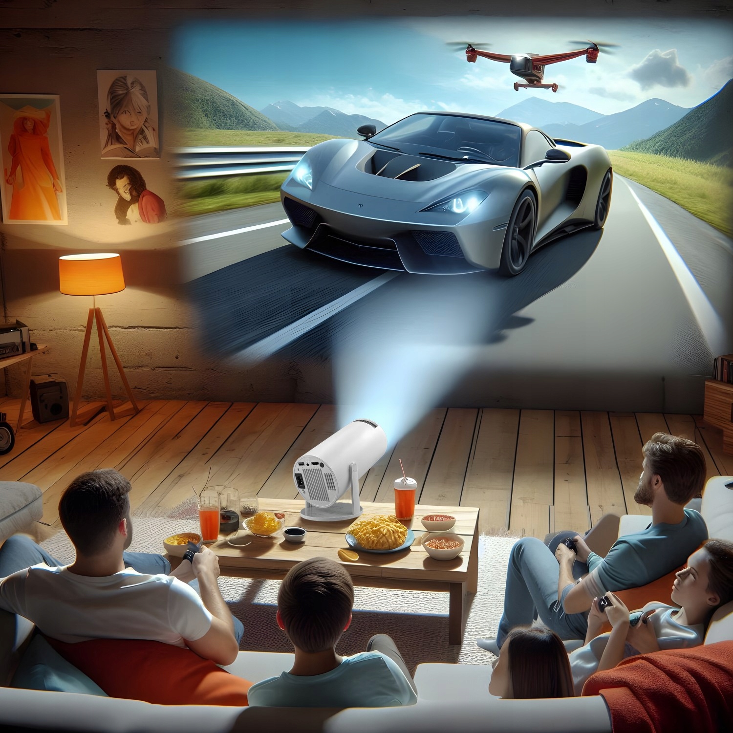 PROJEKTOR RZUTNIK WIFI ANDROID PRZENOŚNY OBROTOWY SMART 4K GŁOŚNIK BLUETOOT Kolor biały