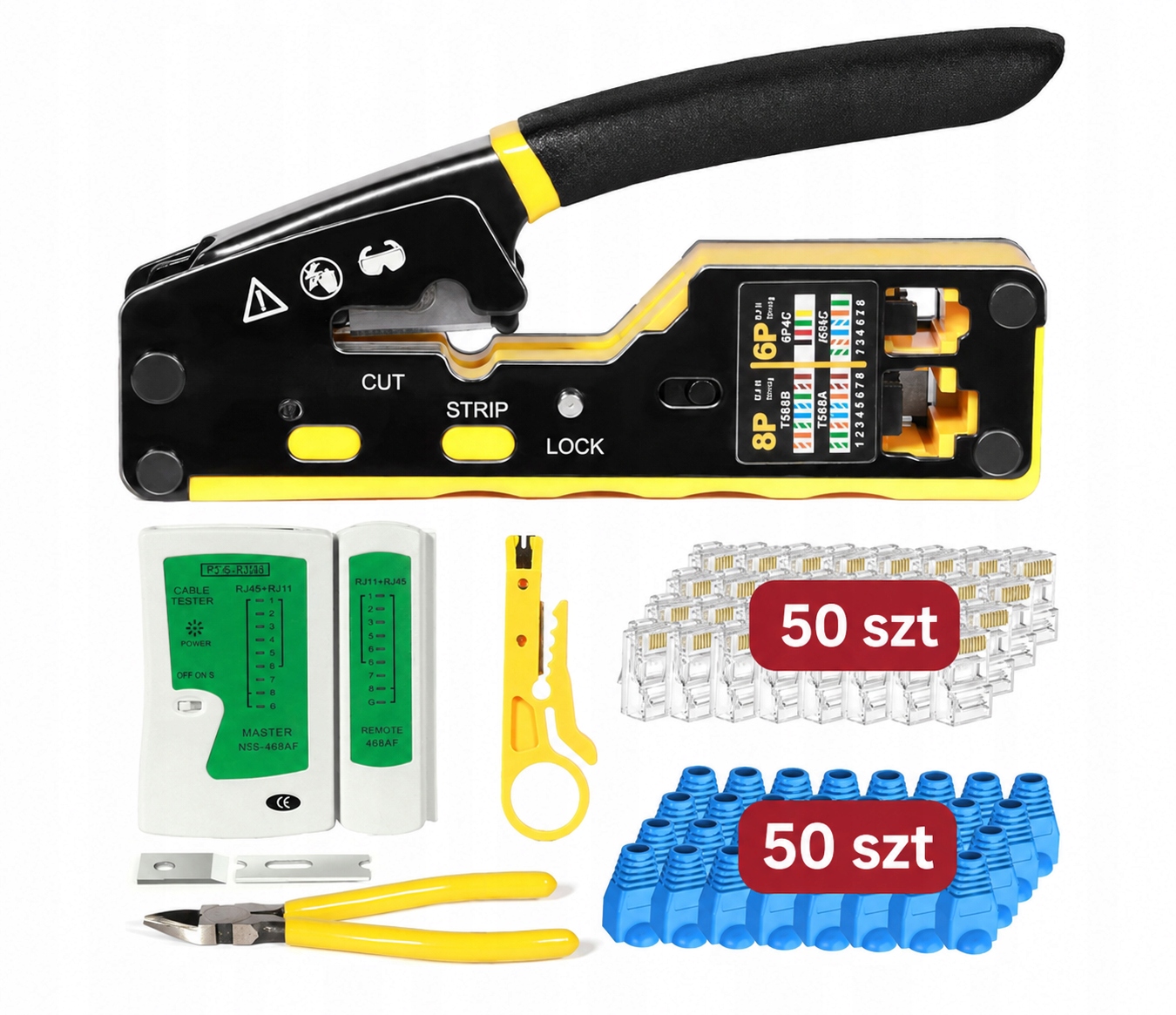 Sada Síťových Nástrojů Pro Zástrčky RJ45 Tester Krimpovač Stahovák