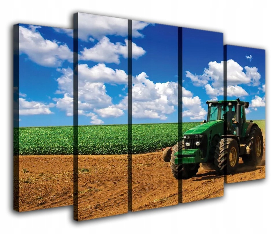 Obraz 150x100 Zelený Traktor Vidiecka krajina Pole Obloha Oblaky Poľnohospodárstvo