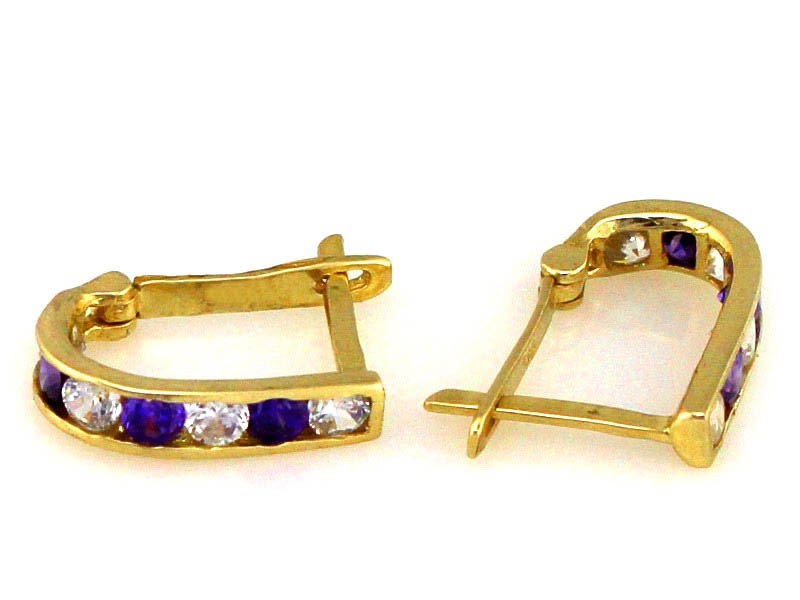 Zlaté náušnice 585 anglické s zirkon, módní vzor jako dárek