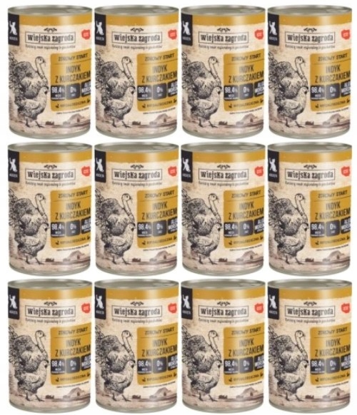 Wiejska Zagroda Indyk z Kurczakiem 12 x 400g dla Kociąt