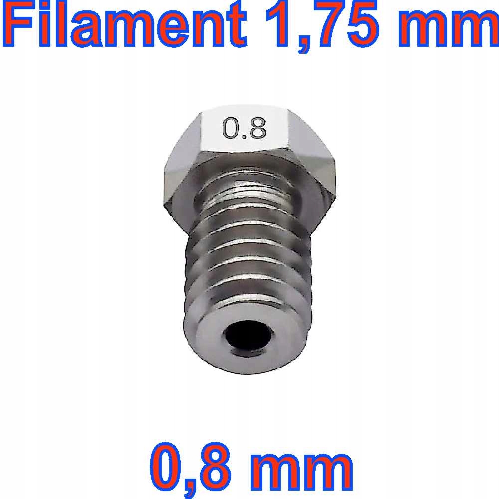 

dysza drukarki 3D, 0,8mm. filament 1,75mm. stal