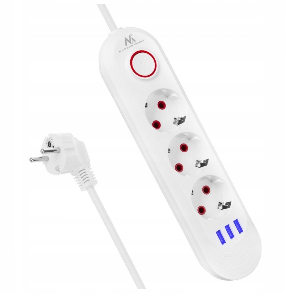 Maclean Listwa zasilająca MCE394 W 3 gniazda 3xUSB, 110-240V Ac 50/60, 2.1A