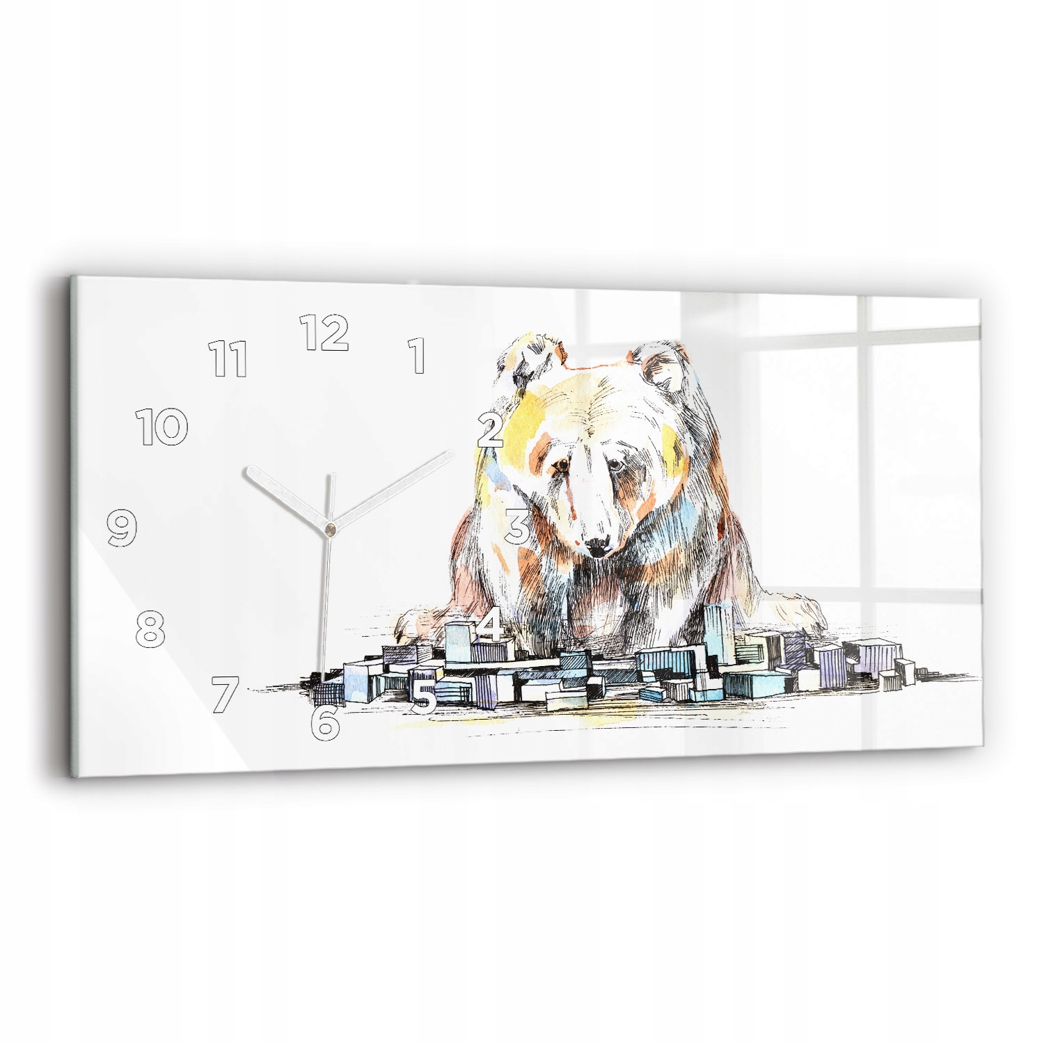 Dekorativní horizontální skleněné hodiny na zeď Abstraktní medvěd 60x30 cm
