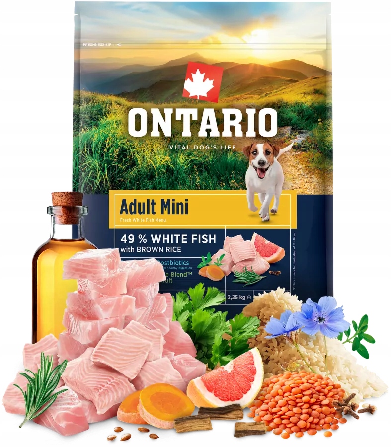 Ontario Adult Mini Fish & Brown Rice Sucha Karma Dla Psów Mini Ras 6,5kg