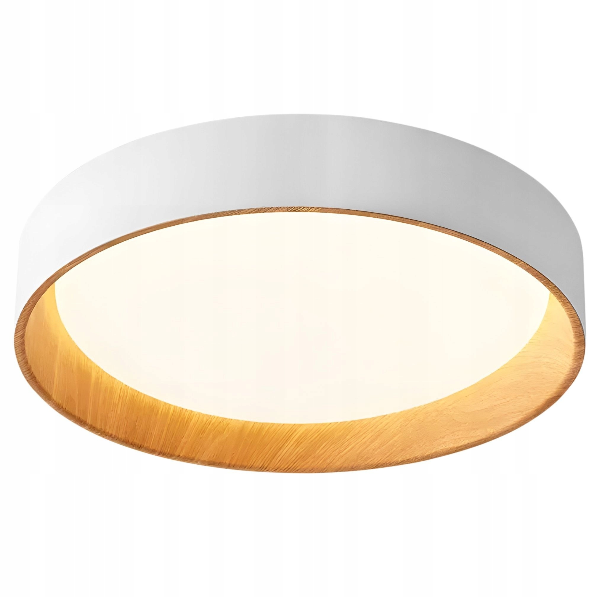 Plafon Sufitowy Led Biały Okrągły 40 cm Wood Drewniane Akcenty Imitacja