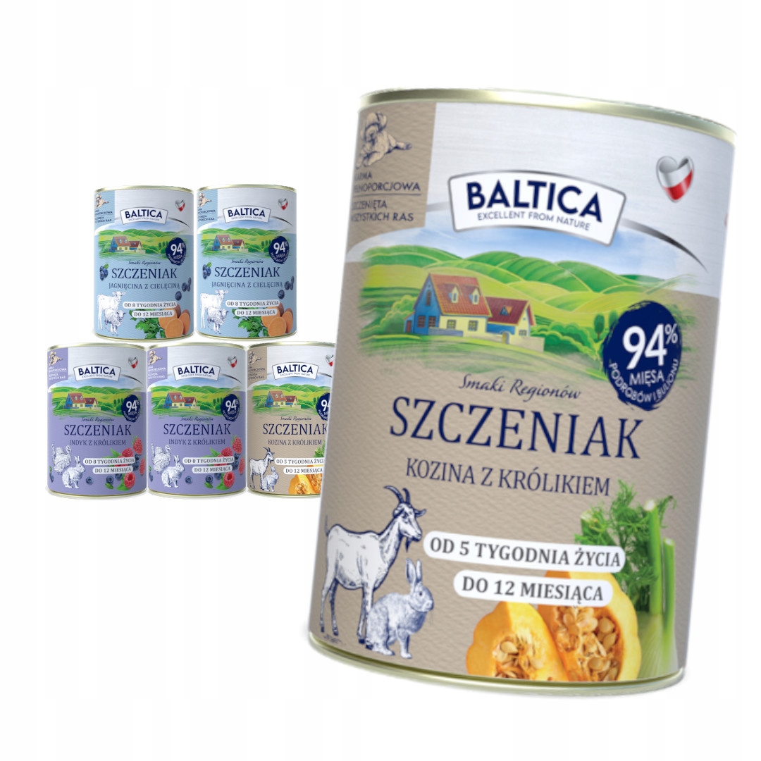 Levně Baltica Mix Chutí 6x400g Vlhké Krmivo pro štěňata Jehněčí Krůta Kozina