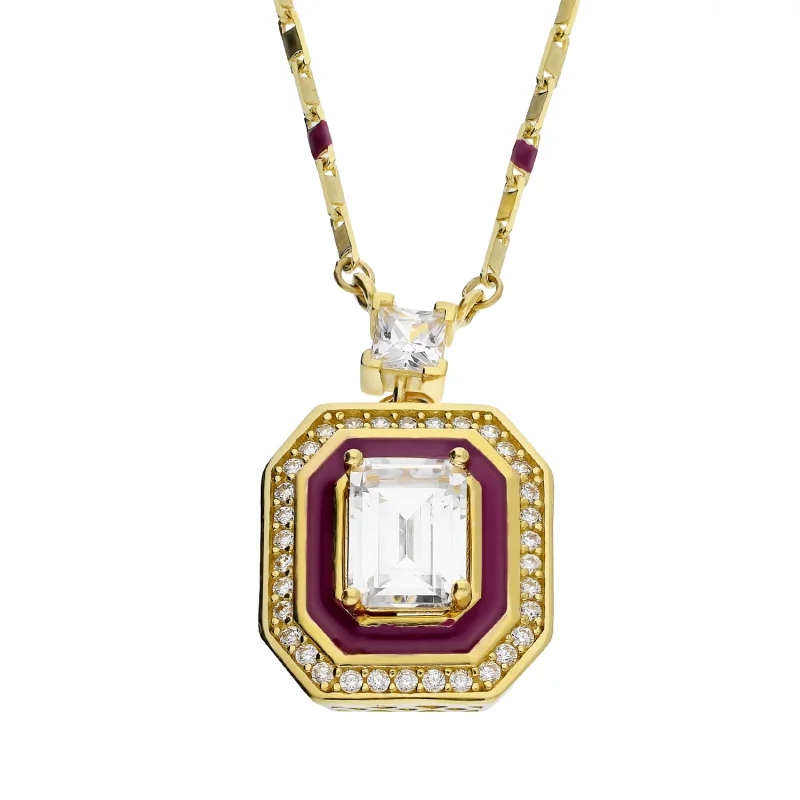 Zlatý náhrdelník ryzosti 585 s fialovým smaltem a zirkony řetízek R45