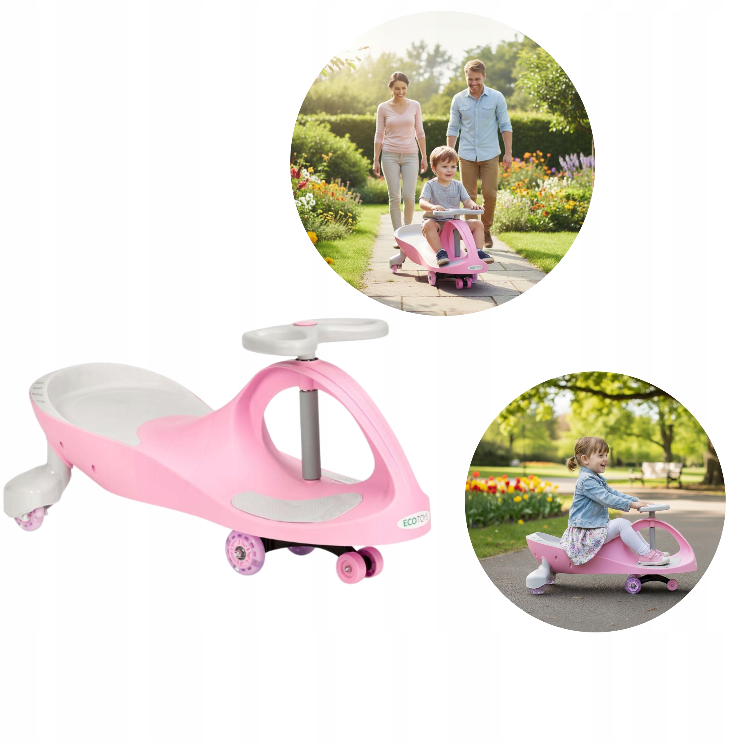 Jeździk Grawitacyjny Koła Led Pojazd Dla Dzieci Różowy