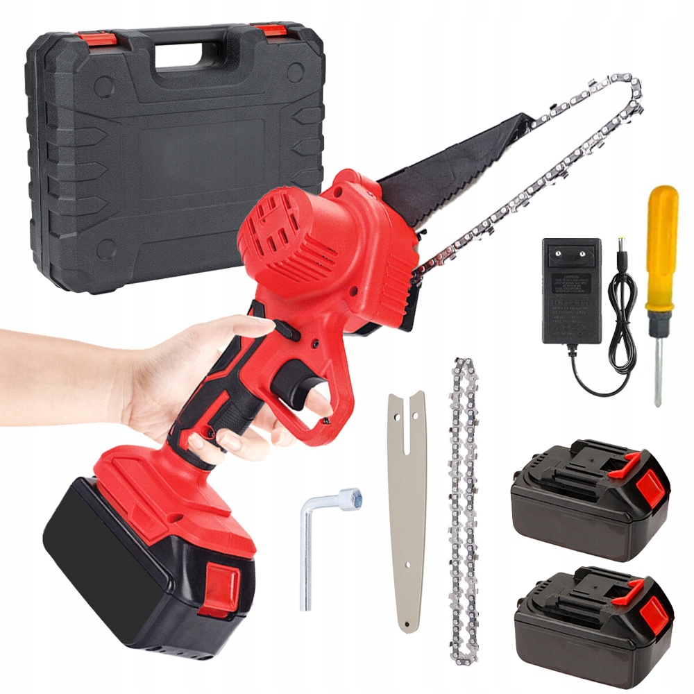 Piła Łańcuchowa Akumulatorowa Jednoręczna Mocna 21V 2 Baterie 150MM Cięcie