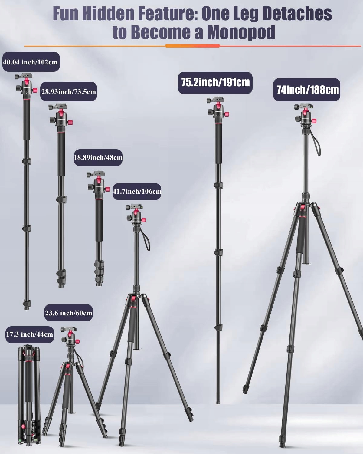CAMBOFOTO Statyw Profesjonalny 188 cm Przenośny Statyw i Monopod 191 cm — miniatura 6