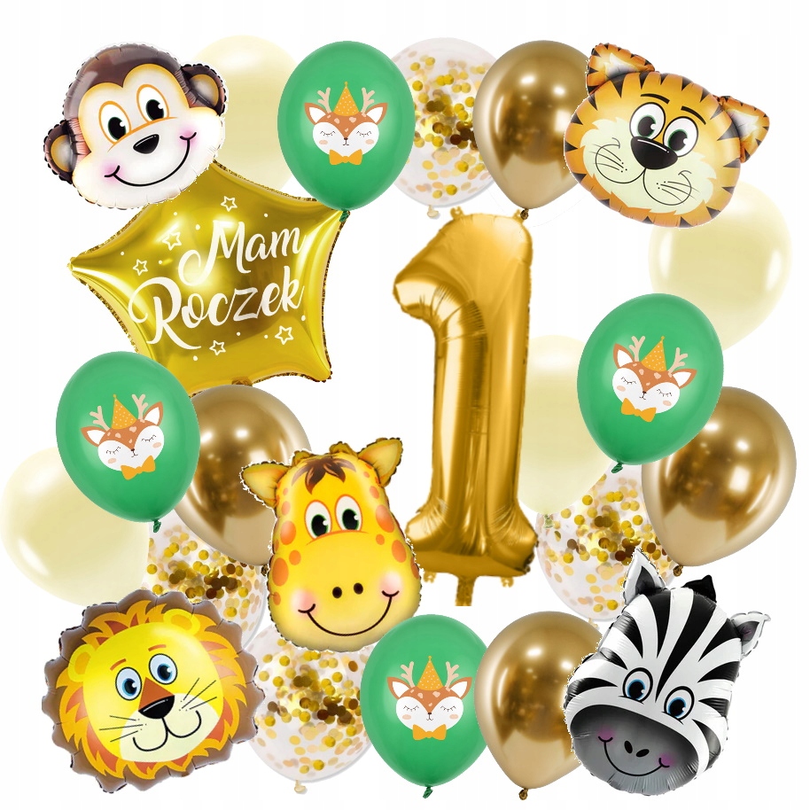 

Zestaw balony 1 Mam Roczek zwierzątka Zoo boho