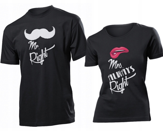 

Koszulki dla par Mr Right Mrs Always Right S