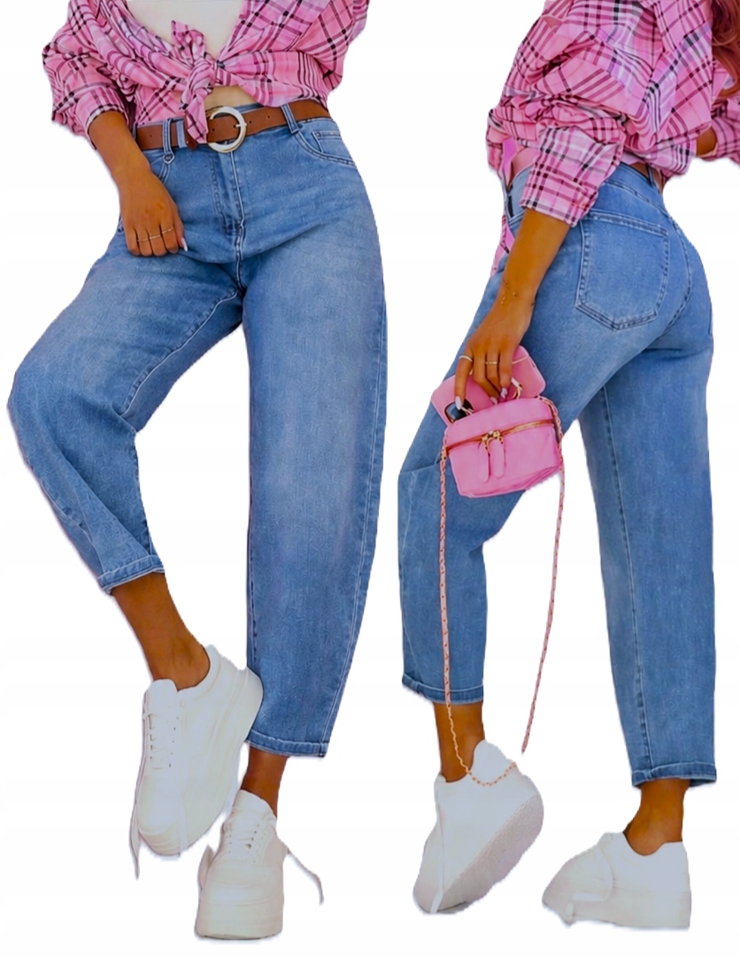 MS40 Jeansy M.sara Balloon Fit niebieskie z paskiem elastyczne XL 42