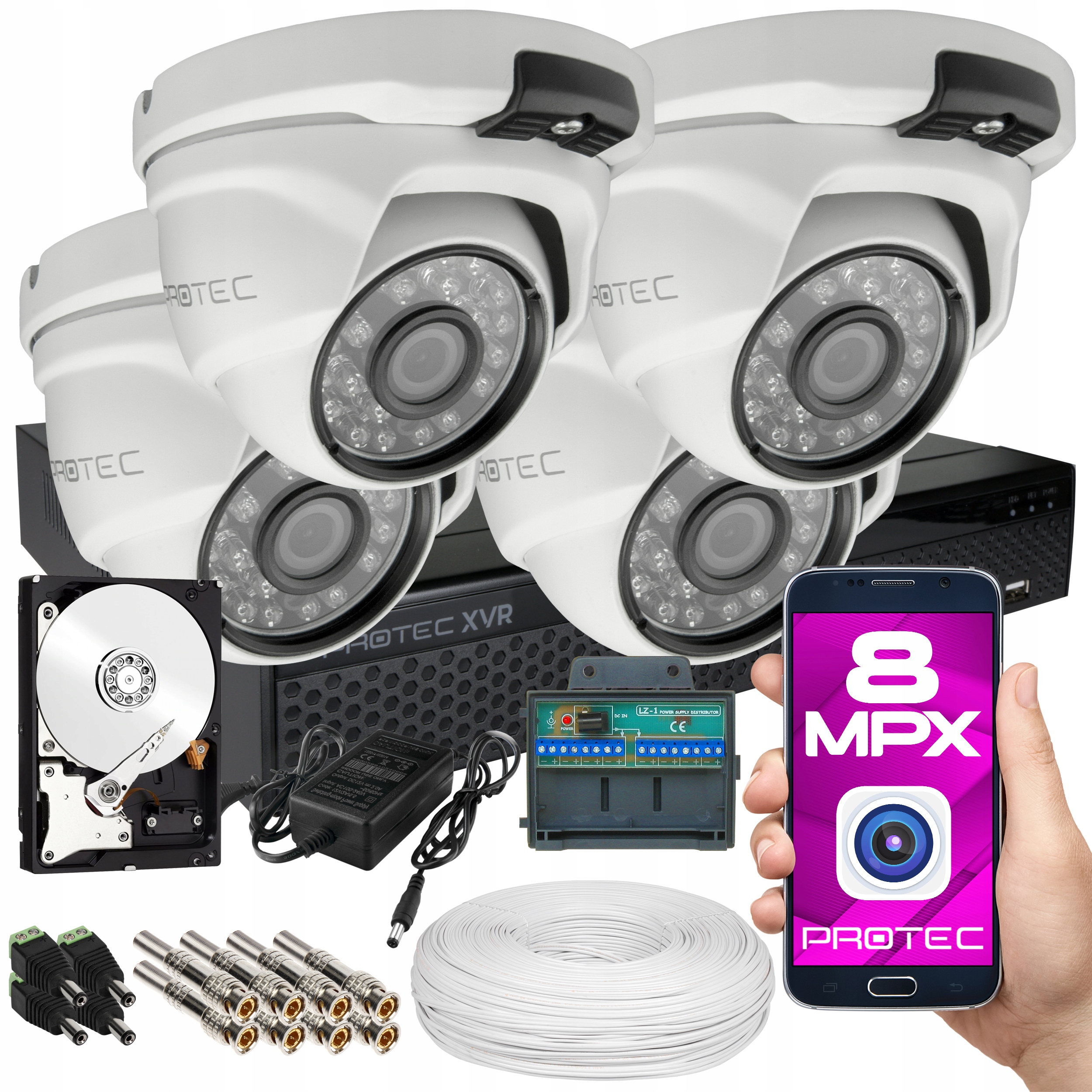 PREMIUM ZESTAW MONITORINGU 4 KAMERY KOPUŁY 8MP 2TB