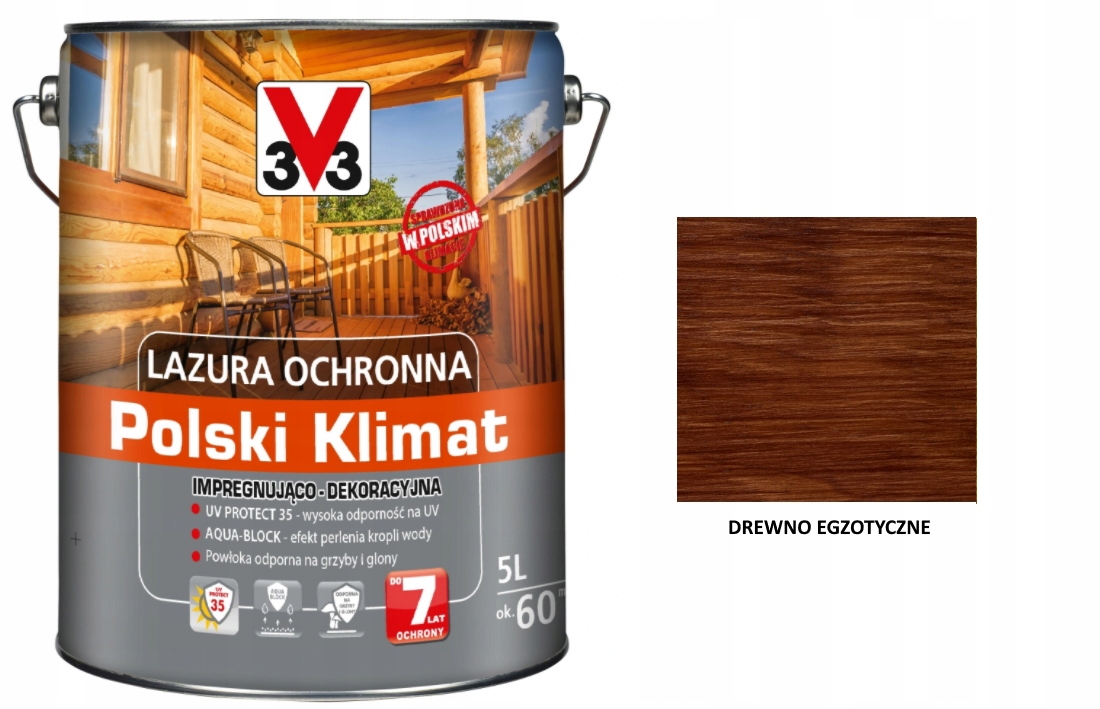 Lazura V33 Polský Klima 7 let 5 L impregnační Exotické dřevo satén